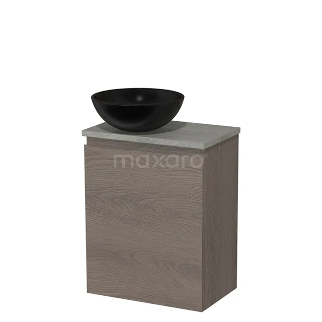Toilet unit with countertop wash basin | 41 cm Dark brown oak Handleless front Matte black Ceramic Countertop wash basin Grey oak worktop TMK10-09195