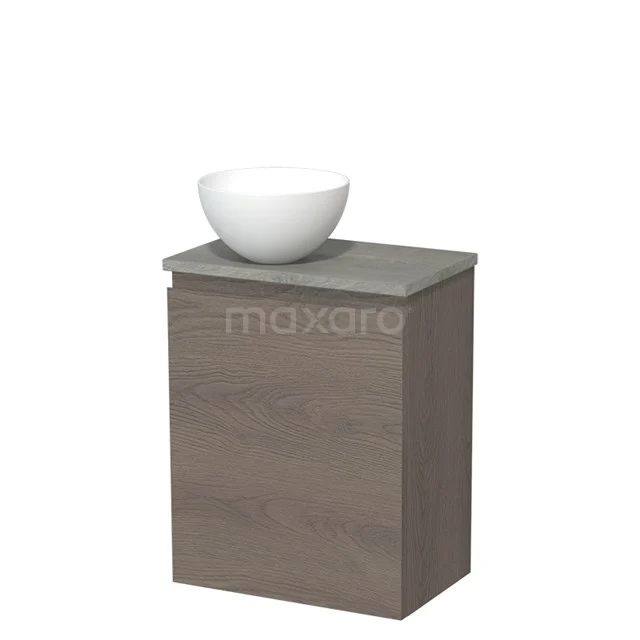 Toilet unit with countertop wash basin | 41 cm Dark brown oak Handleless front Matte white Solid surface wash basin Grey oak worktop TMK10-09199