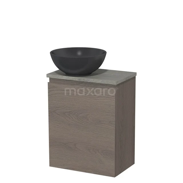 Toilet unit with countertop wash basin | 41 cm Dark brown oak Handleless front Matte black Quartz wash basin Grey oak worktop Grey oak fronts TMK10-09202