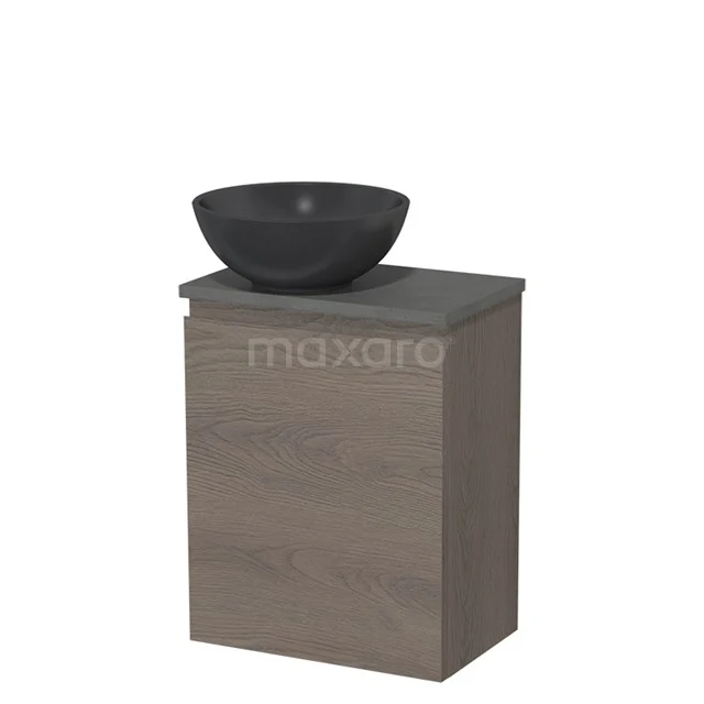 Toilet unit with countertop wash basin | 41 cm Dark brown oak Handleless front Matte black Quartz worktop Dark grey concrete worktop TMK10-09222