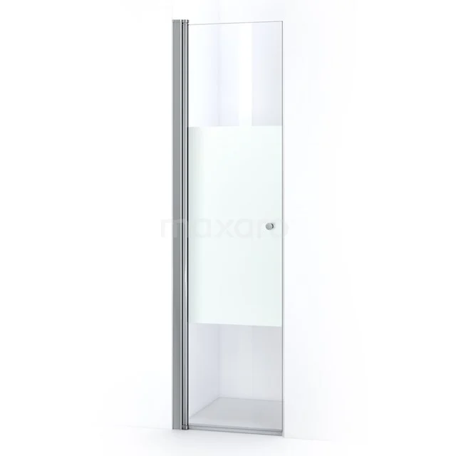 Duschtür Zircon Comfort 55cm aus klarem Sicherheitsglas mit mattem Streifen Chrom S0312-0600N Glas Duschtür mit Aluminiumrahmen, modernes Design, ideal für moderne Bäder. Sichtbar: transparentes Glas und silberne Details.