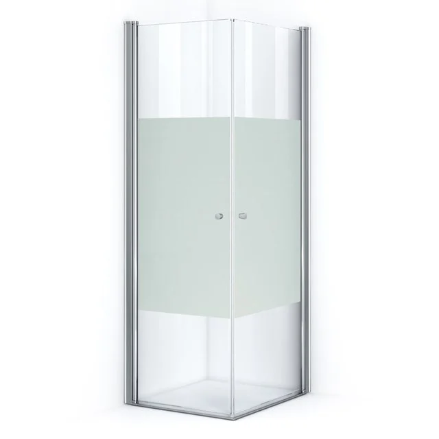 Corner shower cabin with frosted glass and aluminium frame, compact design for the bathroom.