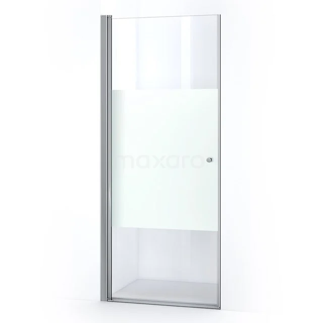 Duschtür Zircon Comfort 90cm aus klarem Sicherheitsglas mit mattem Streifen Chrom S0312-0970N Glasdusche mit matt weißem Sichtschutzpaneel, modernem Aluminiumrand und drehbarem Scharnier, perfekt für jeden Badezimmerstil.
