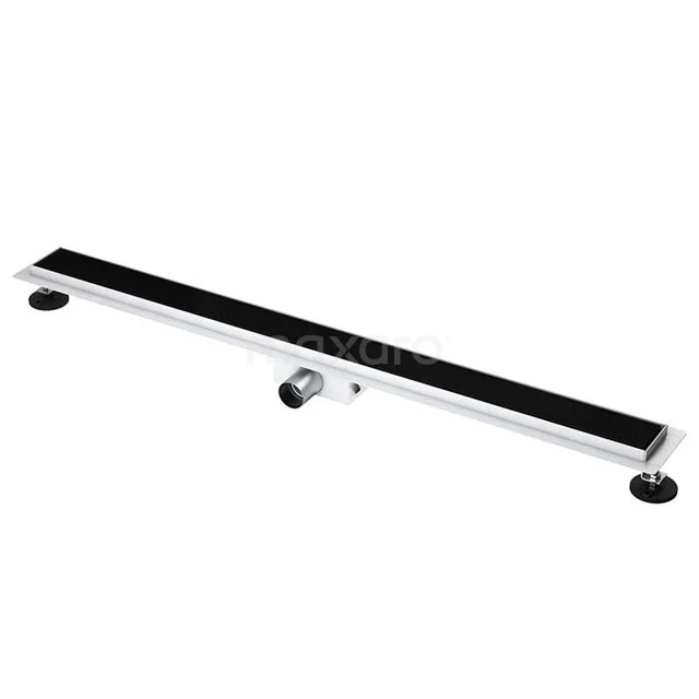 Black stainless steel shower drain with sleek design, ideal for modern bathrooms. Venturi series with adjustable legs.