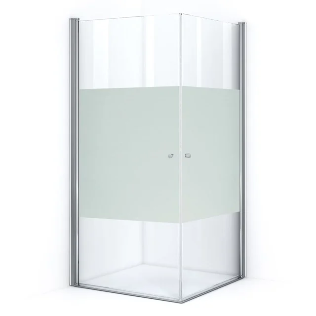Corner shower cabin with aluminium profiles, frosted glass and clear glass, ideal for a modern bathroom.