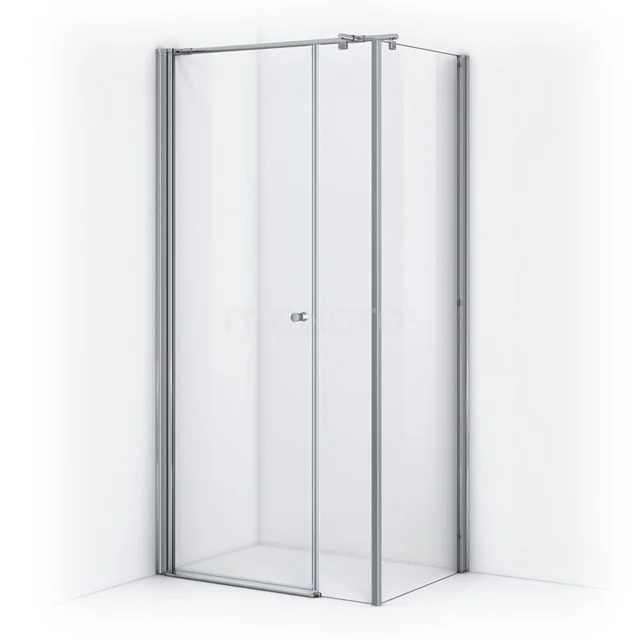 Duschkabine quadratisch, Klarglas, Aluminiumprofile, Drehtür, kompaktes Design ideal für jedes Badezimmer.