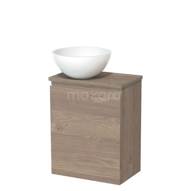 Toiletmeubel met waskom | 41 cm Middenbruin eiken Greeploos front Hoogglans wit Mineraalmarmer waskom Eiken blad TMK10-09427