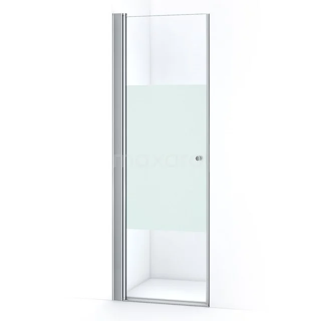 Glasene Duschtür mit Matt Weiß Paneel, Aluminiumrahmen und Drehmechanismus, ideal für ein modernes Badezimmer.