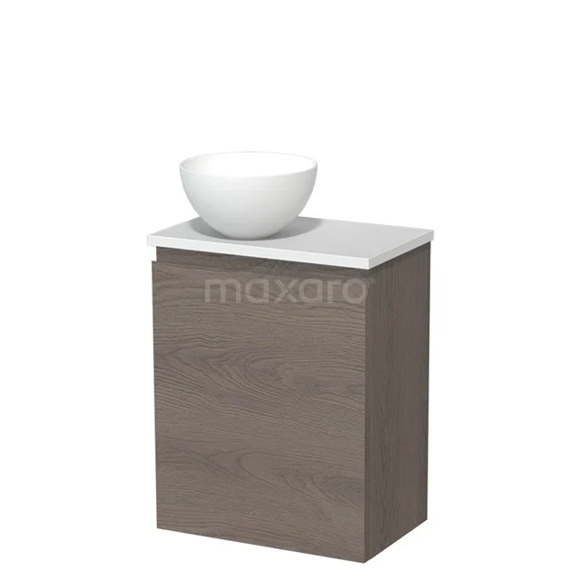 Toilet unit with countertop wash basin | 41 cm Dark brown oak Handleless front Matte white Solid surface wash basin Matte white worktop TMK10-09539