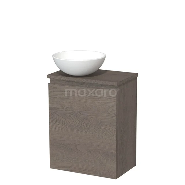 Toilet unit with countertop wash basin | 41 cm Dark brown oak Handleless front Matte white Ceramic countertop wash basin Dark brown oak worktop TMK10-09606