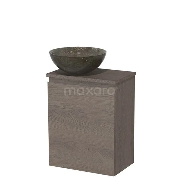 Toiletmeubel met waskom | 41 cm Donkerbruin eiken Greeploos front Blue stone Natuursteen waskom Donkerbruin eiken blad TMK10-09610