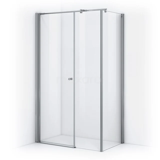 Shower enclosure with sliding door, clear glass, aluminium profiles, space-saving design, ideal for modern bathrooms.