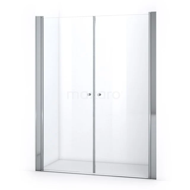 Glas Duschwand mit doppelter Drehtür, Klarglas und Aluminium Profilen, ideal für ein modernes Badezimmer.