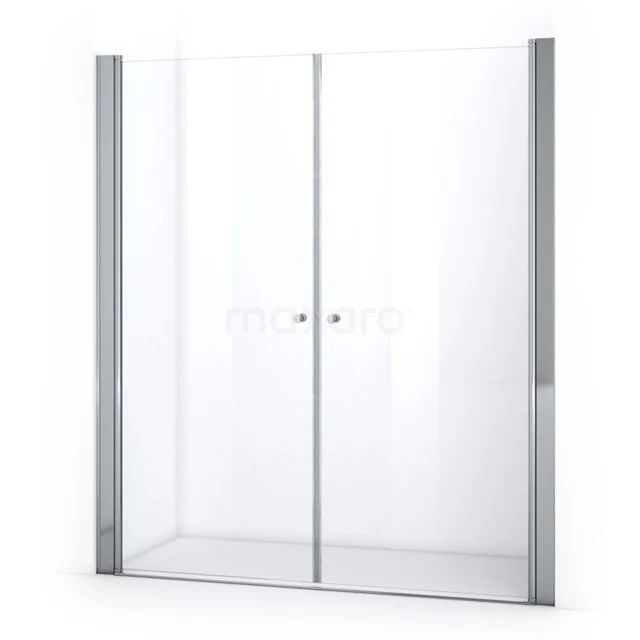 Glas Duschwand mit Doppeltür, Klarglas und Aluminium Profile, ideal für moderne Badezimmergestaltung.