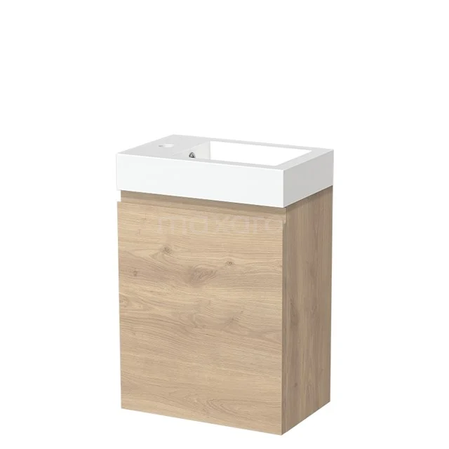 Kompakte Holz-Badmöbel mit weißem keramischen Waschbecken, modernes Design, ideal für kleine Bäder.