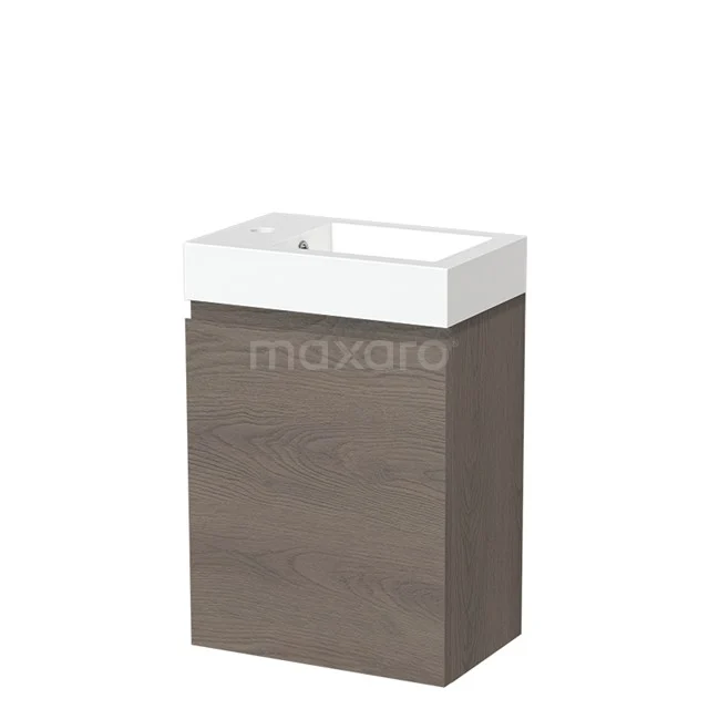 Modulo Pico WC-Möbel mit Waschbecken | 40 cm Dunkelbraune Eiche Grifflose Front Mineralguss TMW10-00369 Kompakter Waschtisch Holzoptik, weißes keramisches Waschbecken, ideal für moderne Badezimmerlayouts.