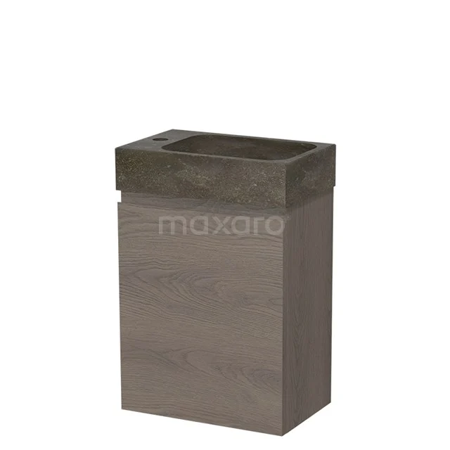 Holz Badmöbel mit einer grauen Waschtischplatte, kompakte Form, ideal für eine moderne Badezimmergestaltung.