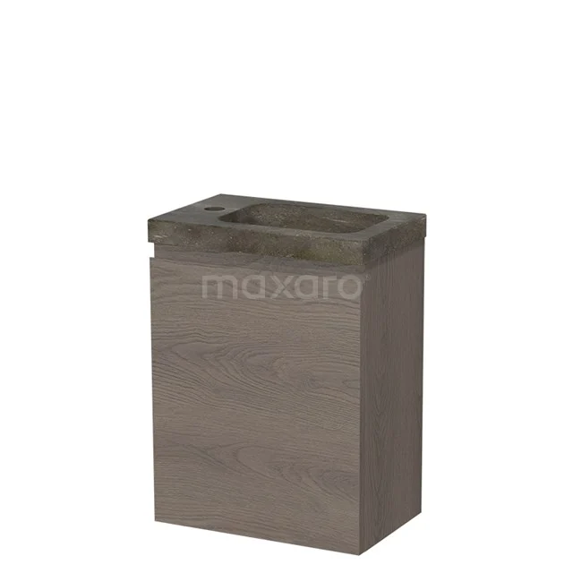 Modulo Pico WC-Möbel mit Waschbecken | 40 cm Dunkelbraune Eiche Grifflose Front Naturstein TMW10-00387 Holz-Badschrank mit grauer Waschtischplatte, kompakte Form, ideal für moderne Bäder, Teil der EcoLine-Serie.