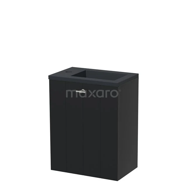 Schwarzer Badschrank mit quadratischer Form, modernem Design und praktischem Stauraum; ideal für ein organisiertes Badezimmer.