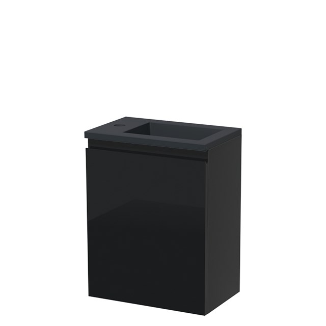 Modulo Pico Toiletmeubel met wastafel | 40 cm Hoogglans zwart Greeploos front Quartz TMW10-00398