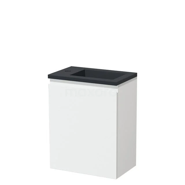 Modulo Pico WC-Möbel mit Waschbecken | 40 cm Matt Weiß Grifflose Front Quarz TMW10-00422 Weißes Badezimmermöbel mit schwarzem Waschbecken, modernes Design, kompaktes Format. Perfekt für stilvollen Raumgebrauch in kleinen Bädern.
