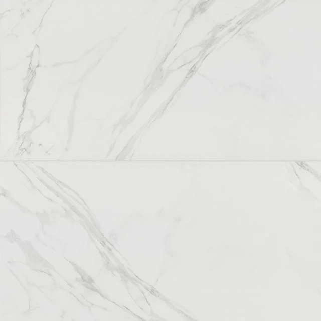 Weiße Marmorlook Badezimmerfliese, rechteckiges Design mit subtilen grauen Adern, ideal für moderne und luxuriöse Bäder.