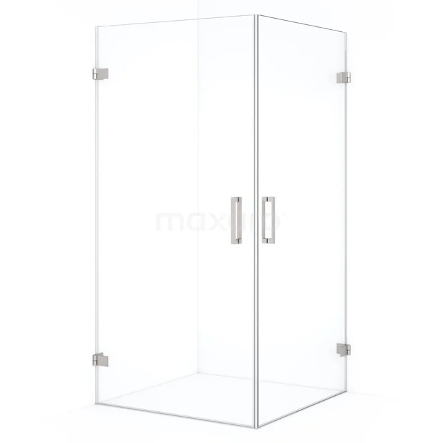 Glas Duschkabine mit Eckeinstieg, elegantes Design, Aluminium Profile und Türgriffe. Perfekt für moderne Bäder.