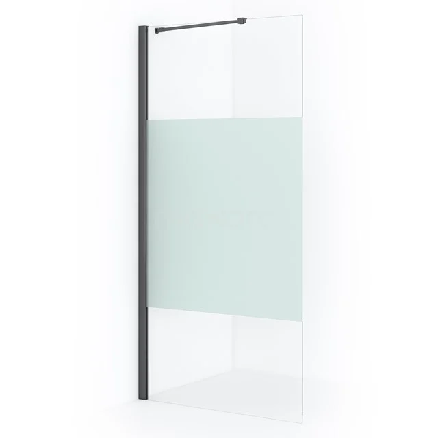 Diamond Inloopdouche | 90 cm Zwart chroom Helder met matte strook Vaste wand IDA09213BCN