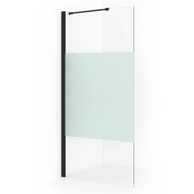 Diamond Inloopdouche | 90 cm Mat zwart Helder met matte strook Vaste wand IDA09213MB