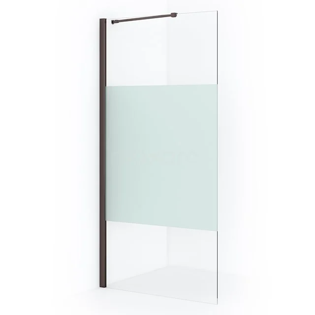 Diamond Inloopdouche | 90 cm Zwart metaal Helder met matte strook Vaste wand IDA09213ZM