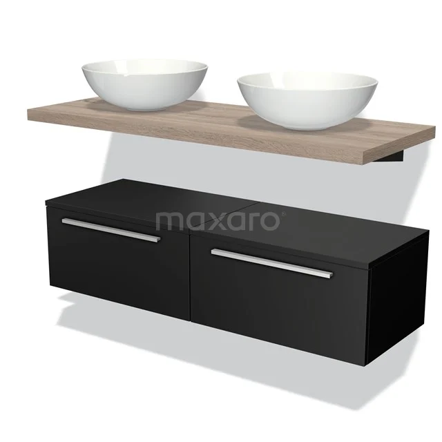 Modulo Plato Badkamermeubel voor waskom | 120 cm Mat zwart Vlak front Eiken blad Laag zwevend BMK32-00249