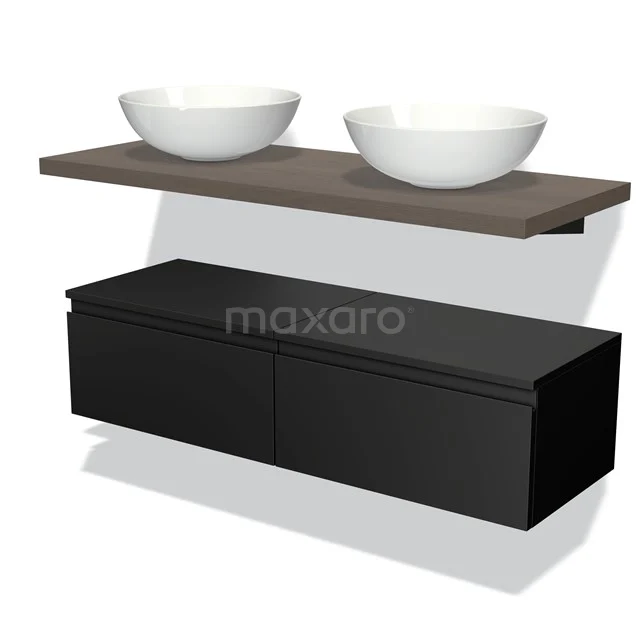 Modulo Plato Vanity units for countertop basin | 120 cm Matte black Handle-less front Dark brown oak worktop Low floating BMK32-00256