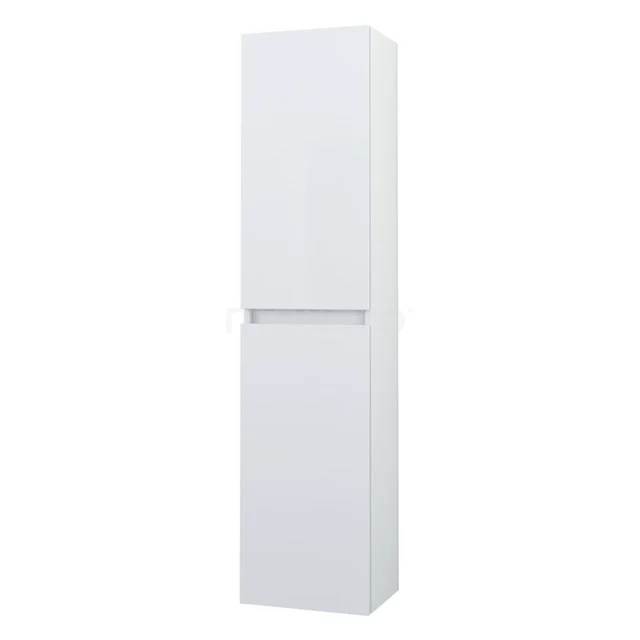 White Bathroom cabinet, tall and slim design, with two doors, ideal for storage in modern bathrooms.