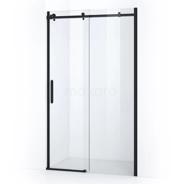 Duschwand Crystal Allure 110cm aus klarem Sicherheitsglas mit Schiebetür Quadratisches Rollensystem Matt Schwarz S5120-1100M Schwarze Schiebeduschtür mit Klarglas, minimalistisches Design, perfekt für einen modernen Badezimmerstil.