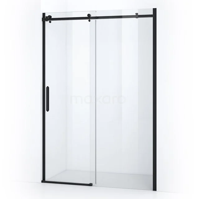 Duschwand Crystal Allure 130cm aus klarem Sicherheitsglas mit Schiebetür quadratisch Rollensystem Matt Schwarz S5120-1300M Schwarze Schiebetür Duschwand aus Glas, modernes Design mit Metall-Schiene, perfekt für ein stilvolles Badezimmer.