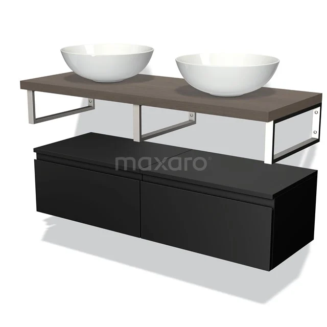 Modulo Plato Vanity units for countertop basin | 120 cm Matte black Handle-less front Dark brown oak worktop Low floating BMK32-00556