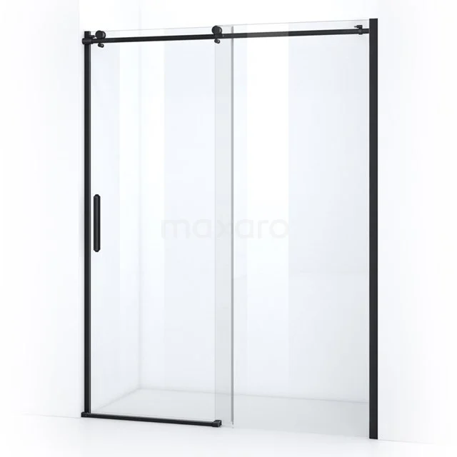Crystal Allure Duschtür | 160 cm Matt Schwarz Klarglas Schiebetür S6120-1600M Glasene Duschtür mit schwarzem Aluminiumrahmen, Schiebesystem und modernem Design für ein stilvolles Badezimmer.