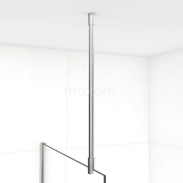 Verstellbare Deckenstütze aus Edelstahl für eine Glas-Duschwand, minimalistisches Design und langlebige Ausführung.