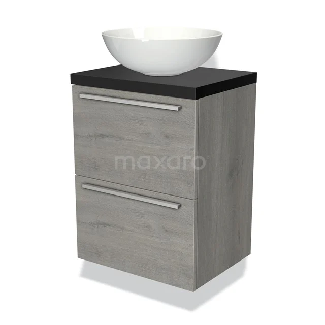 Modulo Plato Slim Vanity units for countertop basin | 50 cm Grey oak Flat front Matte black worktop 2 Stacked drawers BMK37-00186
