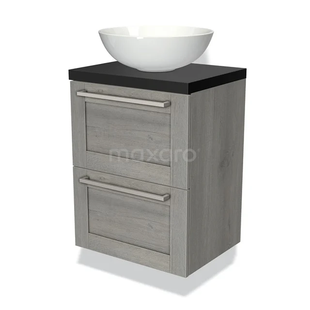 Modulo Plato Slim Vanity units for countertop basin | 50 cm Grey oak Frame front Matte black worktop 2 Stacked drawers BMK37-00187