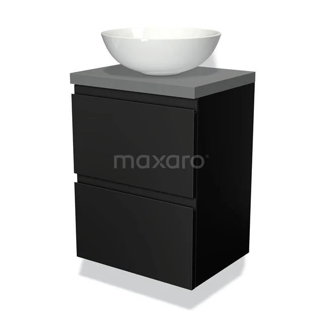 Modulo Plato Slim Vanity units for countertop basin | 50 cm Matte black Handle-less front Mid grey worktop 2 Stacked drawers BMK37-00192