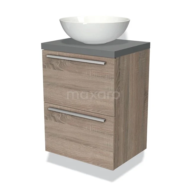 Modulo Plato Slim Vanity units for countertop basin | 50 cm Oak Flat front Mid grey worktop 2 Stacked drawers BMK37-00205