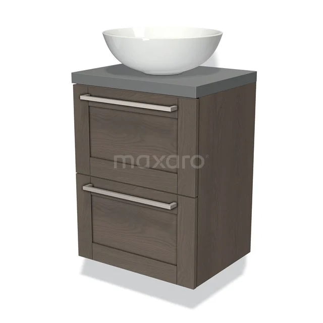 Modulo Plato Slim Vanity units for countertop basin | 50 cm Dark brown oak Frame front Mid grey worktop 2 Stacked drawers BMK37-00214