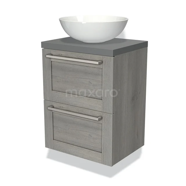 Modulo Plato Slim Vanity units for countertop basin | 50 cm Grey oak Frame front Mid grey worktop 2 Stacked drawers BMK37-00216