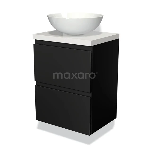 Modulo Plato Slim Vanity units for countertop basin | 50 cm Matte black Handle-less front High-gloss white worktop 2 Stacked drawers BMK37-00221