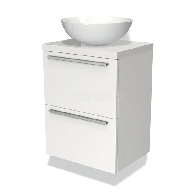 Modulo Plato Slim Vanity units for countertop basin | 50 cm Matte white Flat front High-gloss white worktop 2 Stacked drawers BMK37-00225