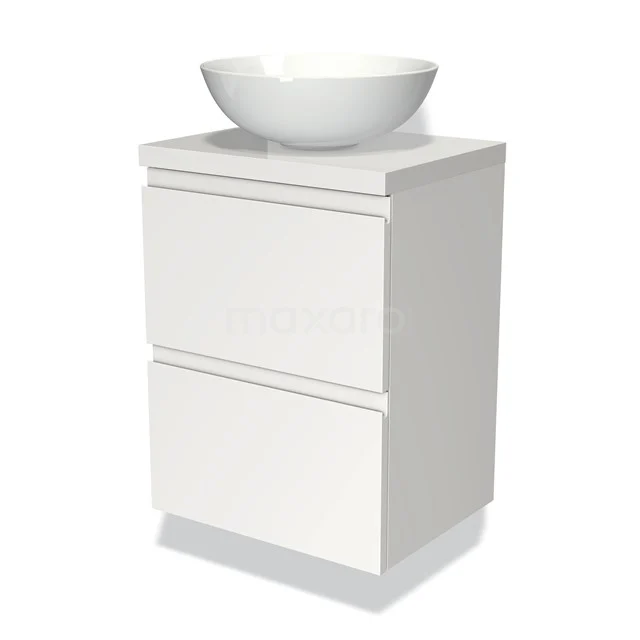 Modulo Plato Slim Vanity units for countertop basin | 50 cm Matte white Handle-less front High-gloss white worktop 2 Stacked drawers BMK37-00227