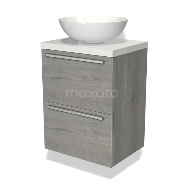Modulo Plato Slim Vanity units for countertop basin | 50 cm Grey oak Flat front High-gloss white worktop 2 Stacked drawers BMK37-00244
