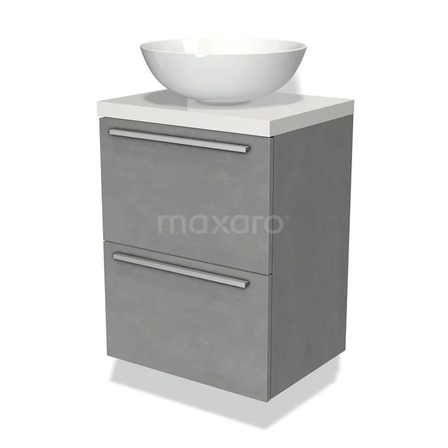 Modulo Plato Slim Vanity units for countertop basin | 50 cm Light grey concrete Flat front High-gloss white worktop 2 Stacked drawers BMK37-00246