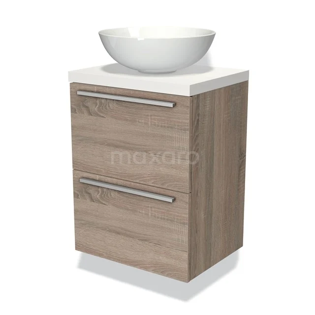 Modulo Plato Slim Vanity units for countertop basin | 50 cm Oak Flat front Matte white worktop 2 Stacked drawers BMK37-00263